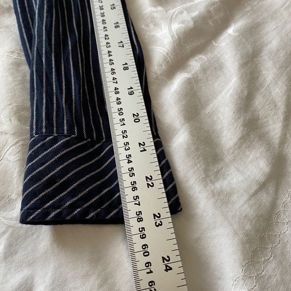 Tommy Hilfiger Women's Navy Pin-Striped Long Sleeve Button Up Shirt Size Small - Picture 8 of 12